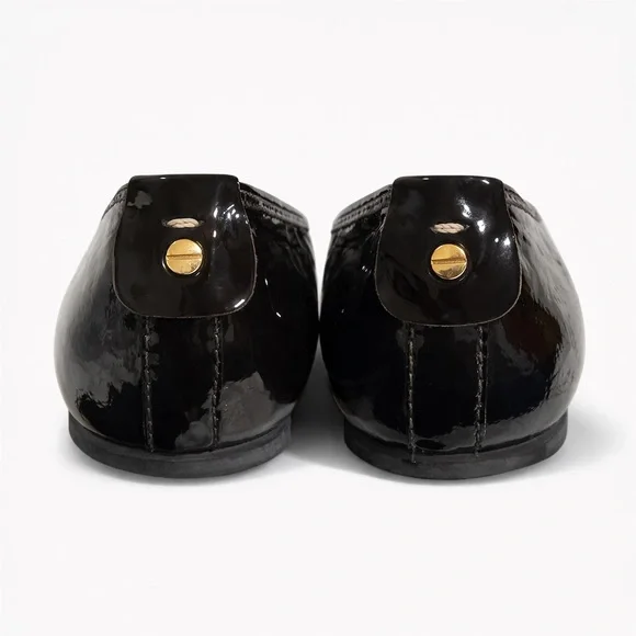 NWOT Tory Burch Dark Brown Patent Leather & Haircalf Ballet Flats Gold Hardware - Picture 5 of 15